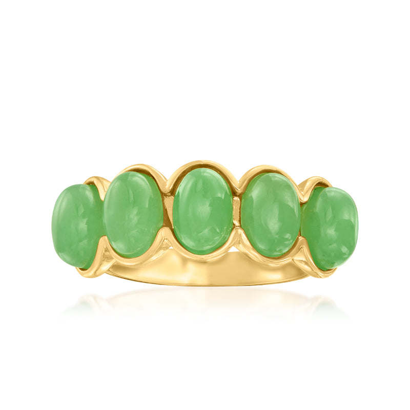 Five-stone oval jade cabochon ring in 18kt gold over sterling with green stones