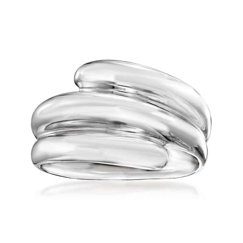 Polished sterling silver wrap ring with overlapping twisted bands