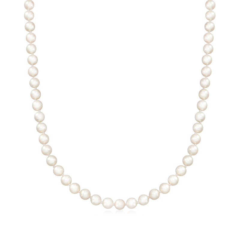 Cultured pearl necklace with round white pearls on a fine gold chain