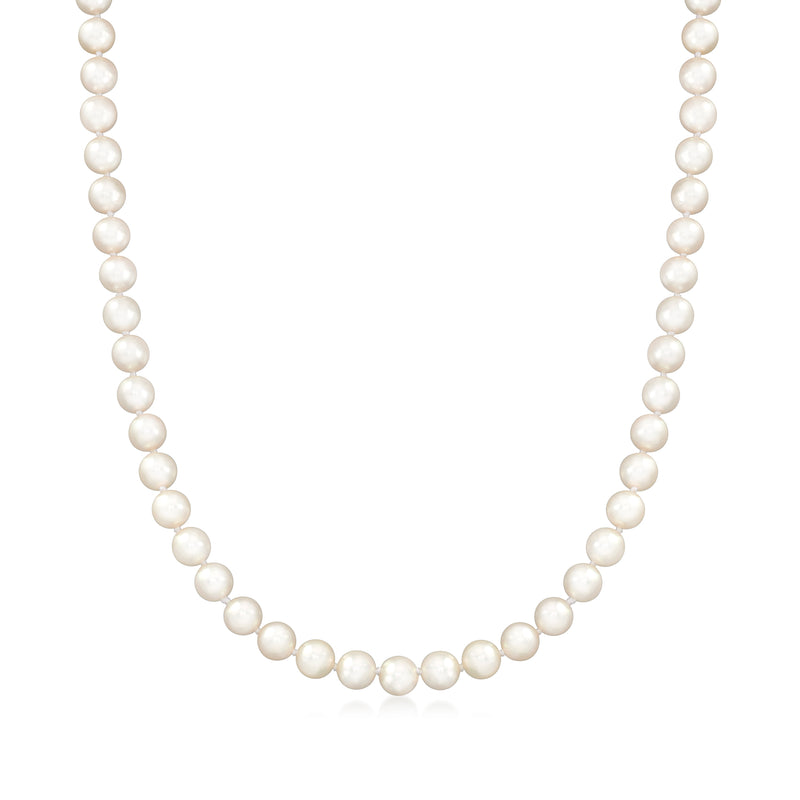 Cultured Akoya pearl necklace with uniform round white pearls on a delicate strand