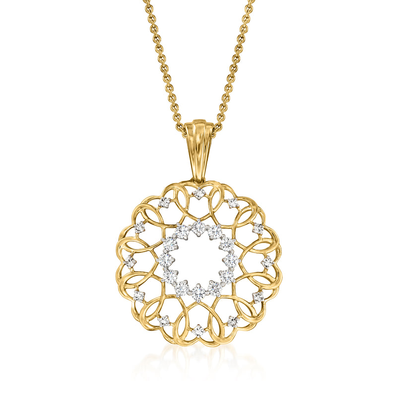 Gold over sterling pendant necklace with round filigree heart and clear stone center