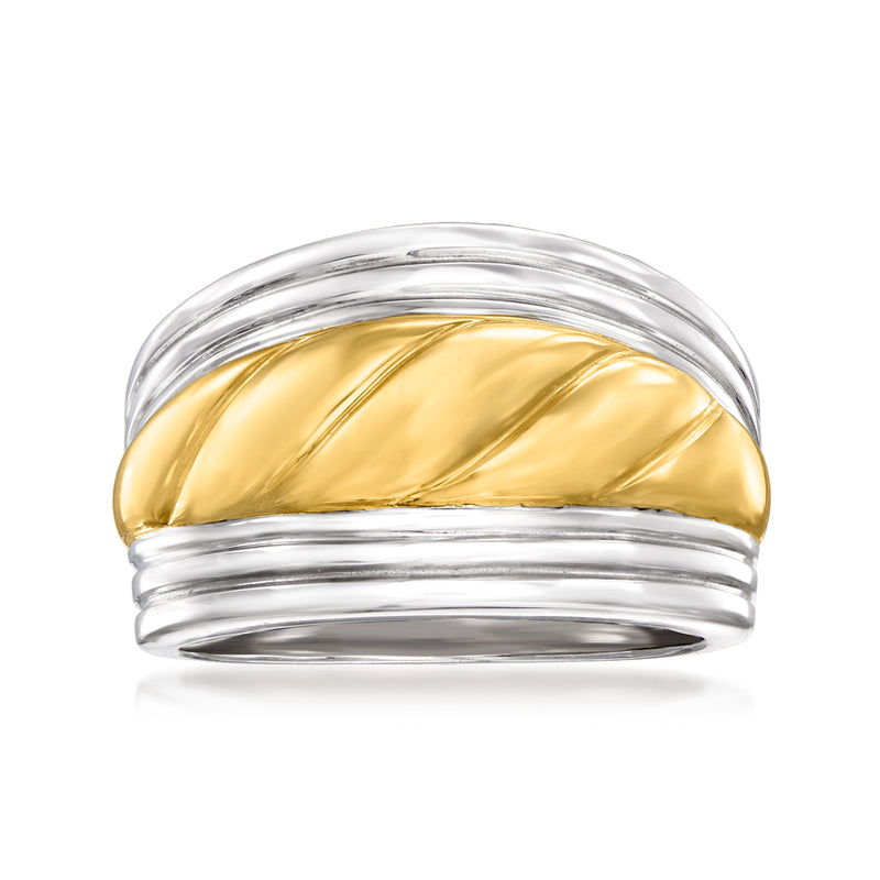 Two-tone twisted sterling silver ring with gold-tone center band