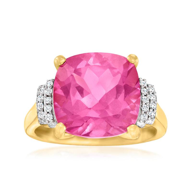 Pink topaz ring with diamond side accents in gold-over-sterling