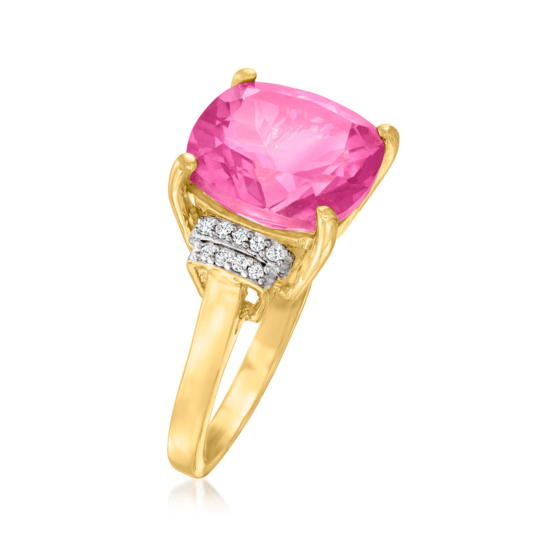Pink topaz ring with diamond accents in 18kt gold over sterling