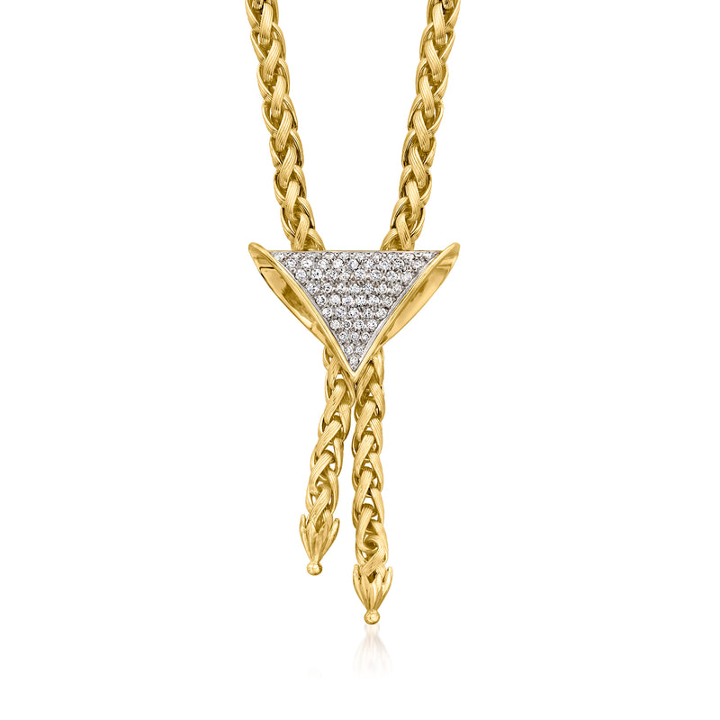 14kt yellow gold diamond bolo tie-style necklace with triangular pavé pendant
