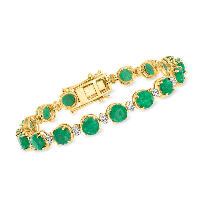 Gold over sterling bracelet with oval emerald green stones and small diamond accents