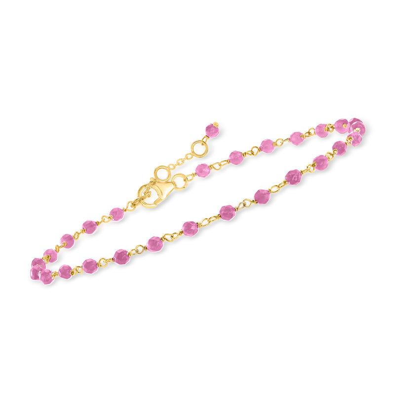 Gold over sterling anklet with pink faceted beads and spring-ring clasp