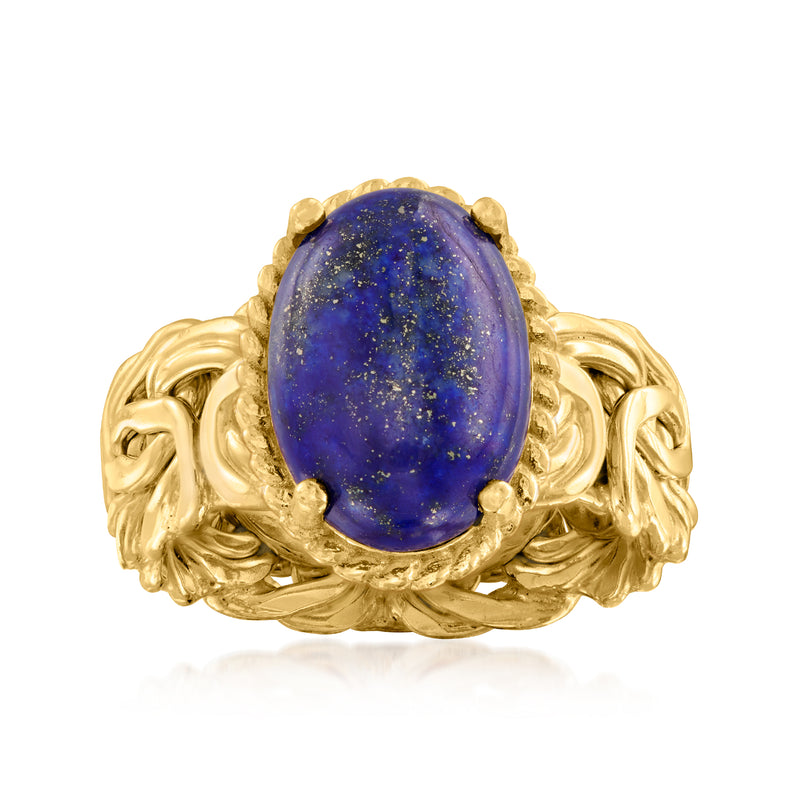 18kt gold over sterling Byzantine ring with oval blue lapis cabochon centerpiece