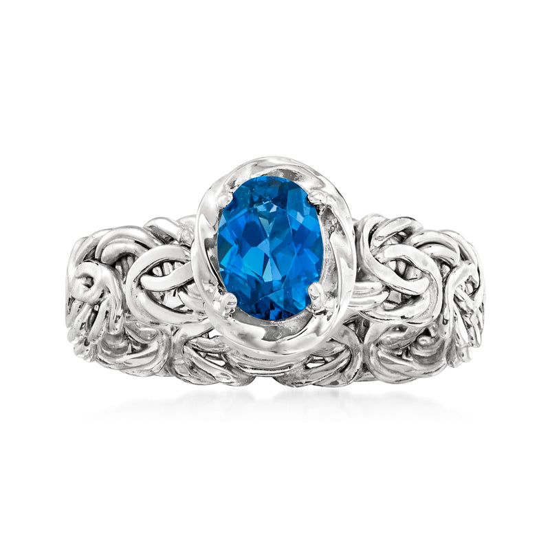 Sterling silver Byzantine ring with oval London blue topaz gemstone