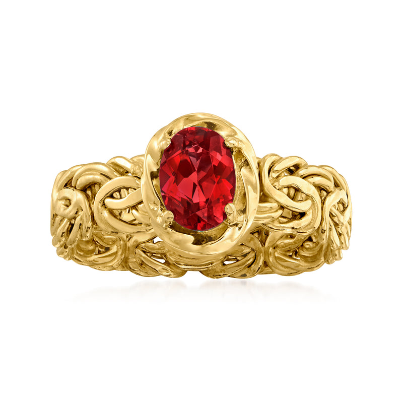 Garnet Byzantine ring in gold over sterling with oval red gemstone center