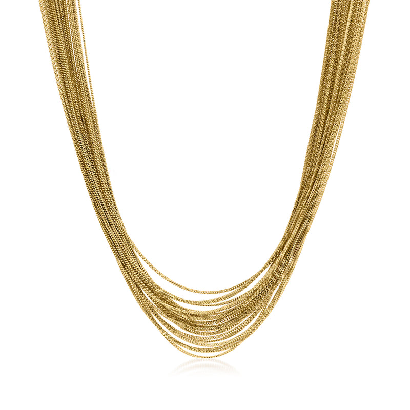 Yellow gold 26-strand curb-link chain necklace, layered multi-row design