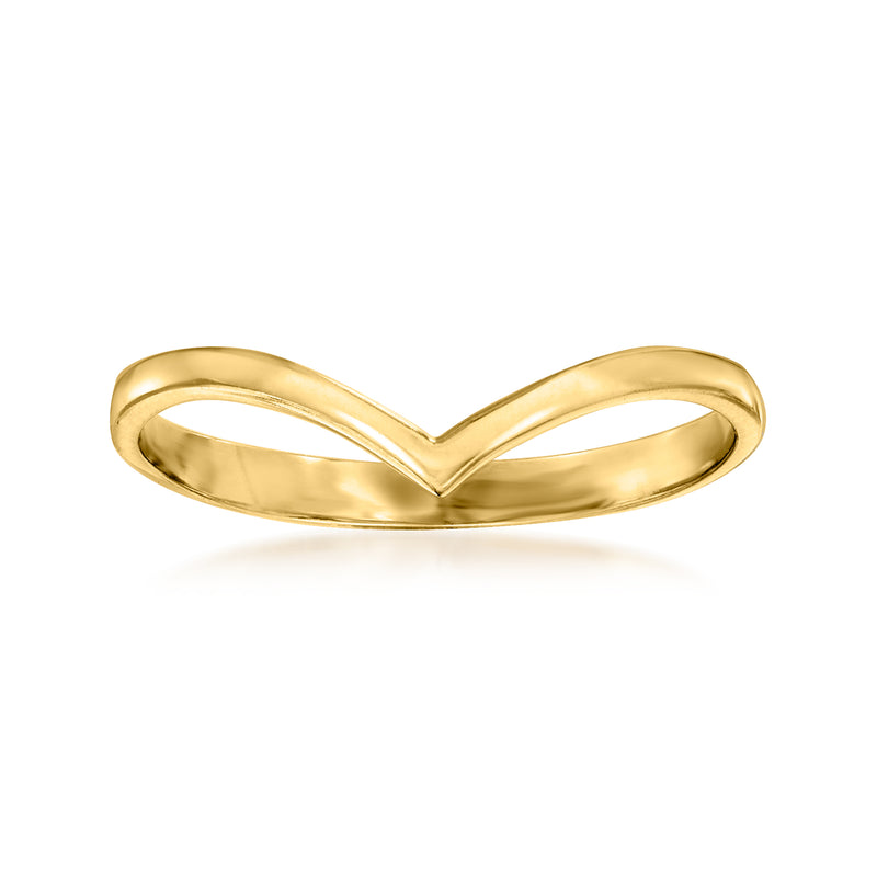 14kt yellow gold chevron band ring, smooth V open design