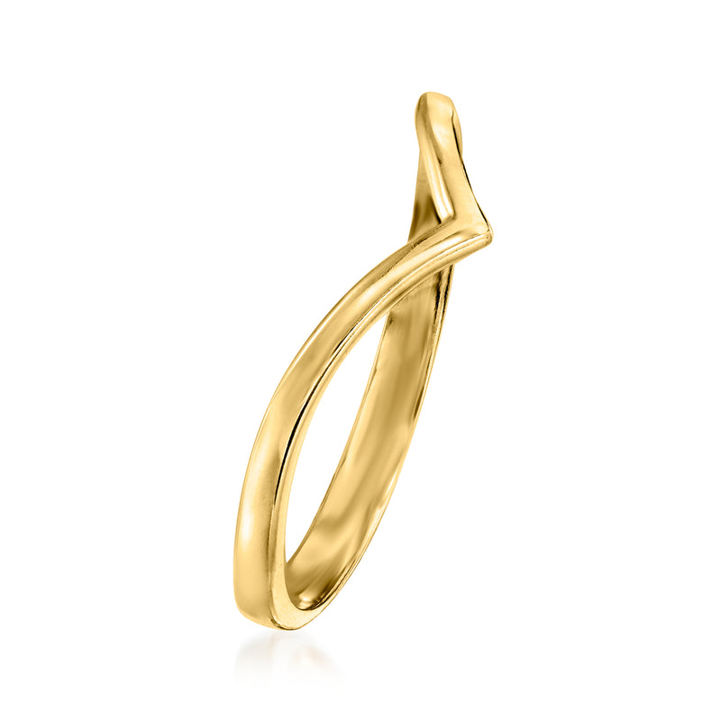 Yellow gold chevron-style ring with curved open V silhouette