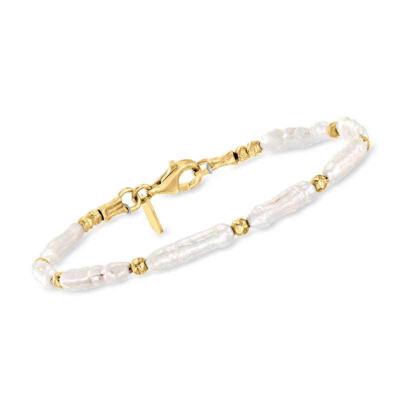 Gold-over-sterling baroque pearl bracelet with white pearls and toggle clasp.