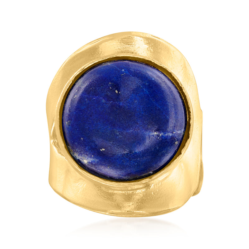 18kt gold over sterling ring with round lapis lazuli cabochon and bezel setting