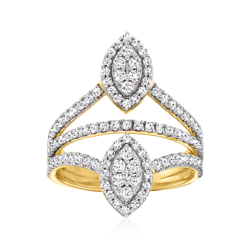 Marquise-shaped diamond cluster ring in gold over sterling