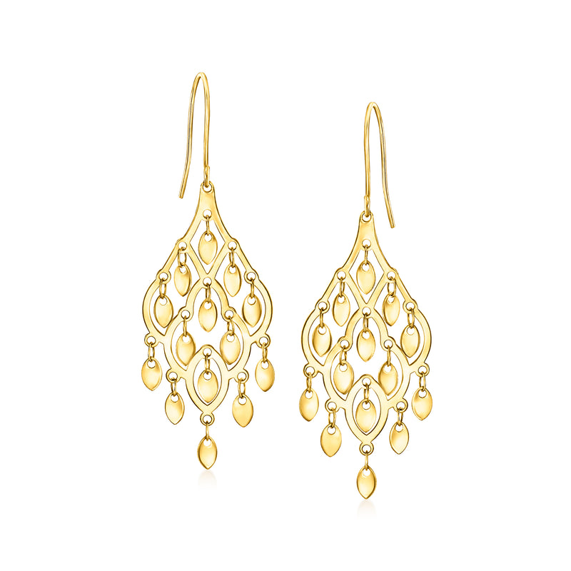 10kt yellow gold chandelier earrings with filigree and small dangling drops