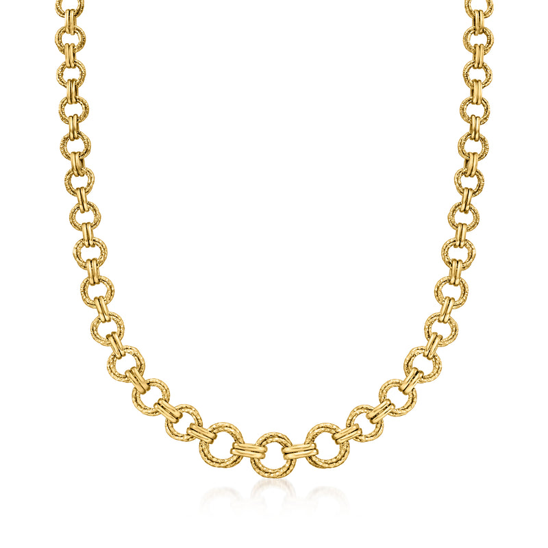 10kt yellow gold diamond-cut polished circle-link necklace with round end links