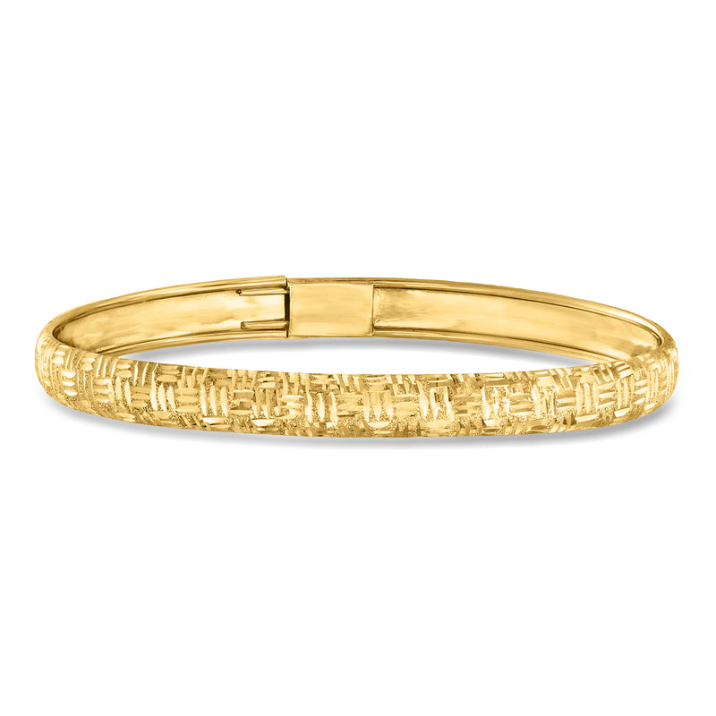 10kt yellow gold basketweave bangle bracelet with rectangular clasp