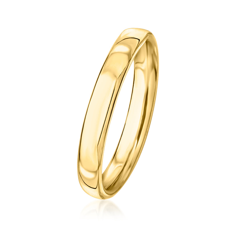 Polished yellow gold band ring, side profile with seamless rounded edges