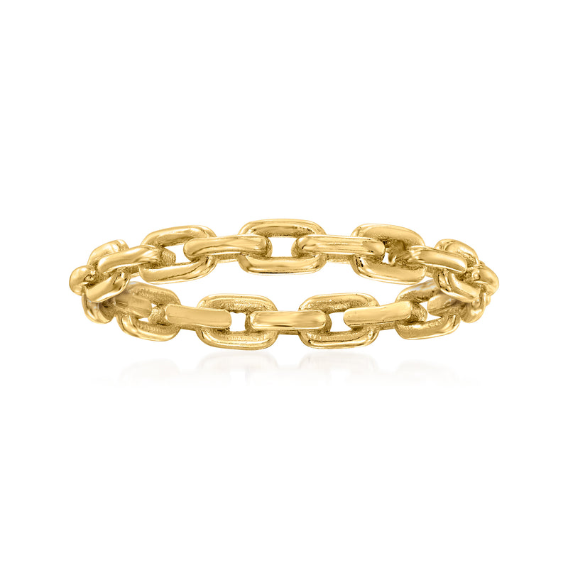 10kt yellow gold paper-clip link ring, chunky polished chain links