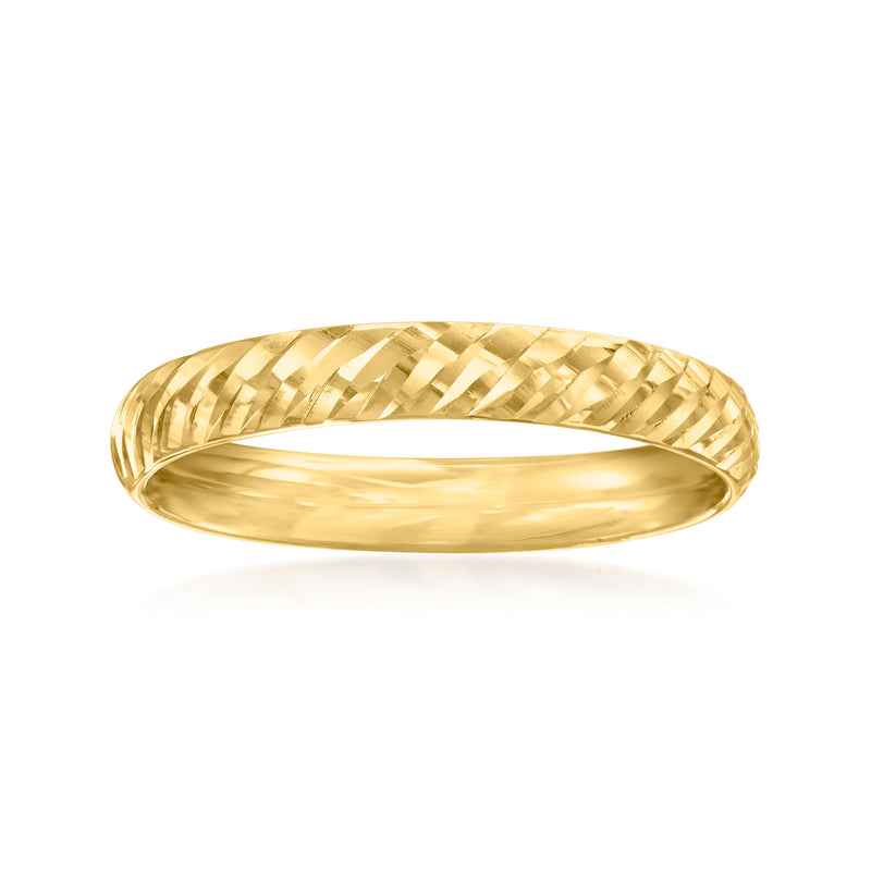 Yellow gold diamond-cut ring with braided band, flat top view