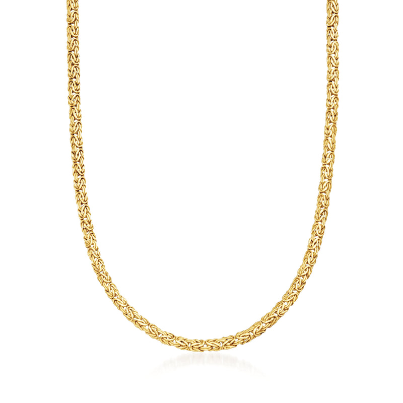 10kt yellow gold Byzantine chain necklace, linked oval pattern