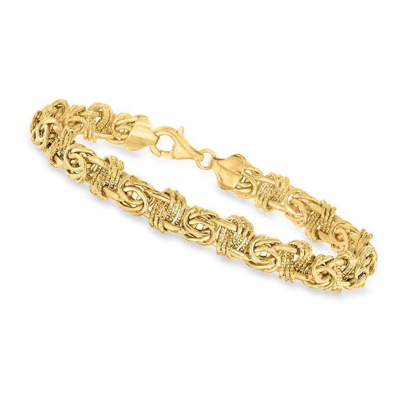 10kt yellow gold Byzantine openwork bracelet with clasp and interlocking link pattern