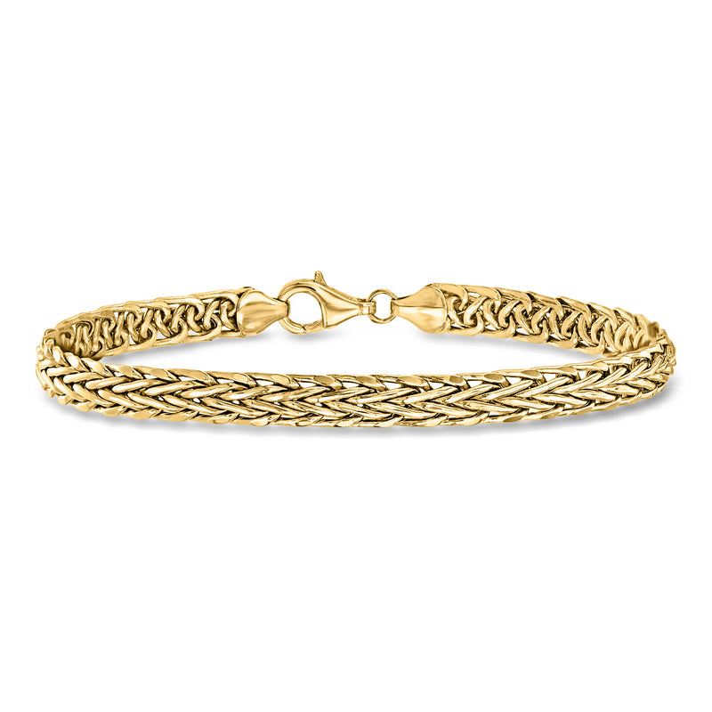 10kt yellow gold flat wheat-chain bracelet with polished links and clasp