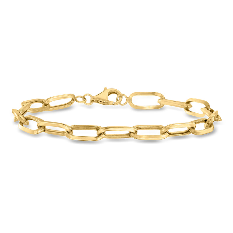 10kt yellow gold paper clip link bracelet with clasp and articulated oval links