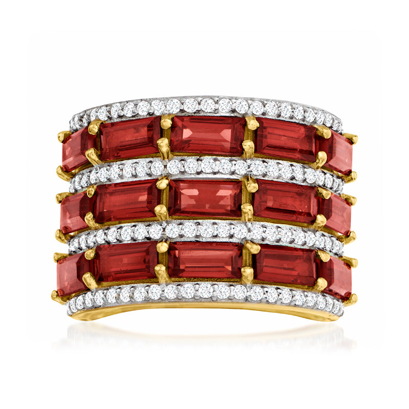 Multi-row garnet ring with white zircon in gold-over-sterling setting