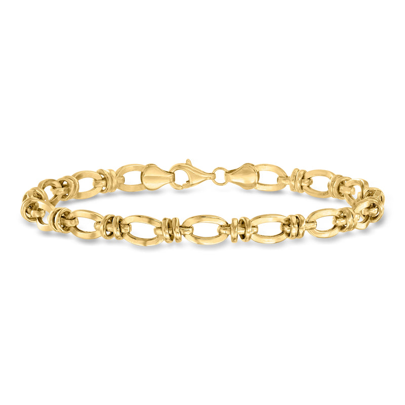 10kt yellow gold oval-link bracelet with alternating oval and bar links