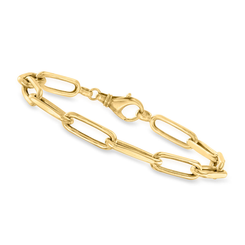 10kt yellow gold paper-clip link bracelet with flat-edge links