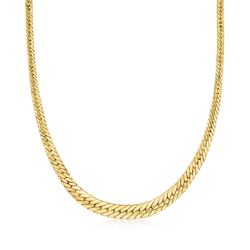 10kt yellow gold graduated Cuban-link chain necklace, close-up front view
