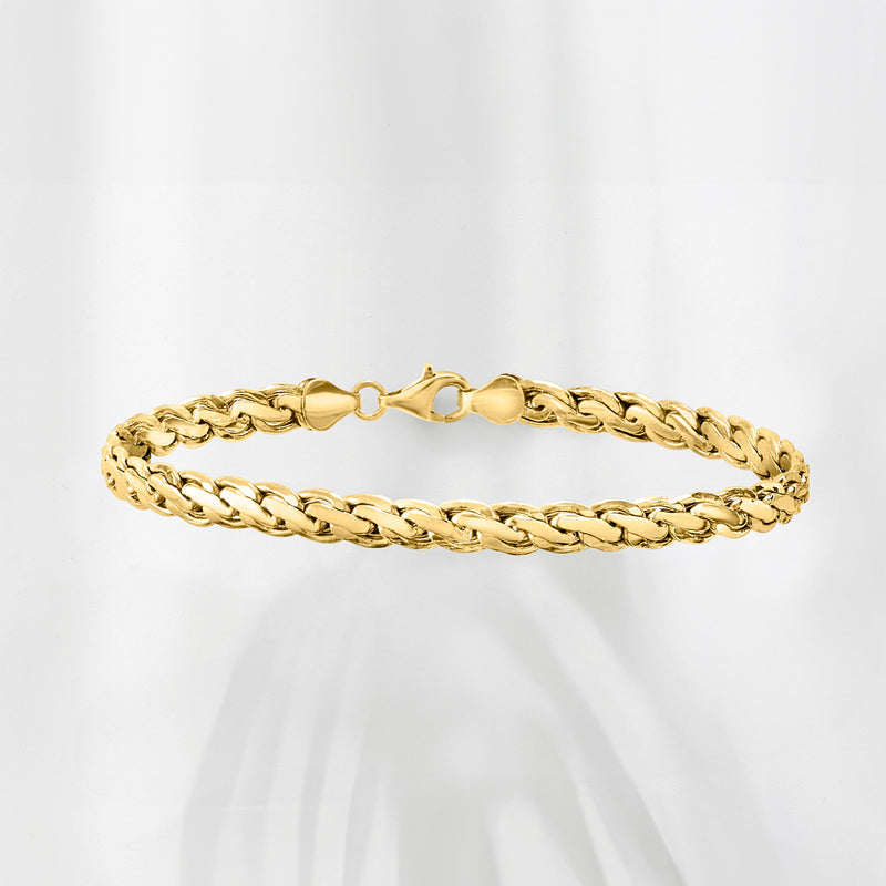 10kt yellow gold curved-link bracelet with open toggle clasp and interlocking links