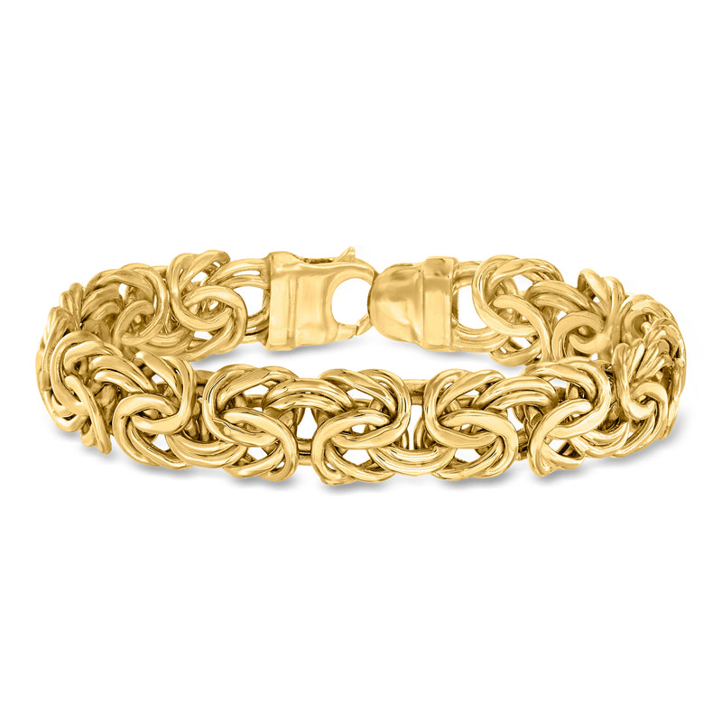 10k yellow gold Byzantine link bracelet, hinged clasp, wide scalloped links