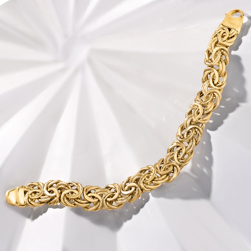 10k yellow gold Byzantine link bracelet, openwork chain and hinged clasp