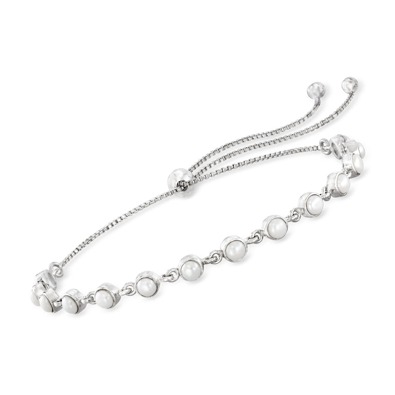 Sterling silver bolo bracelet with small round cultured pearls and adjustable sliding ends