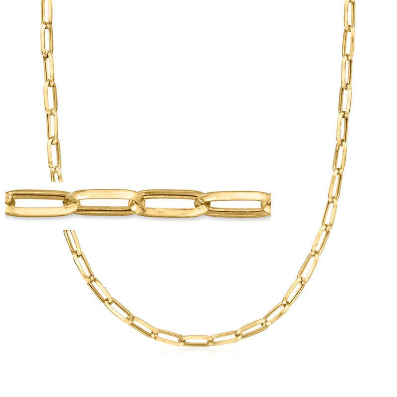 10kt yellow gold paper clip link necklace with elongated rectangular chain links