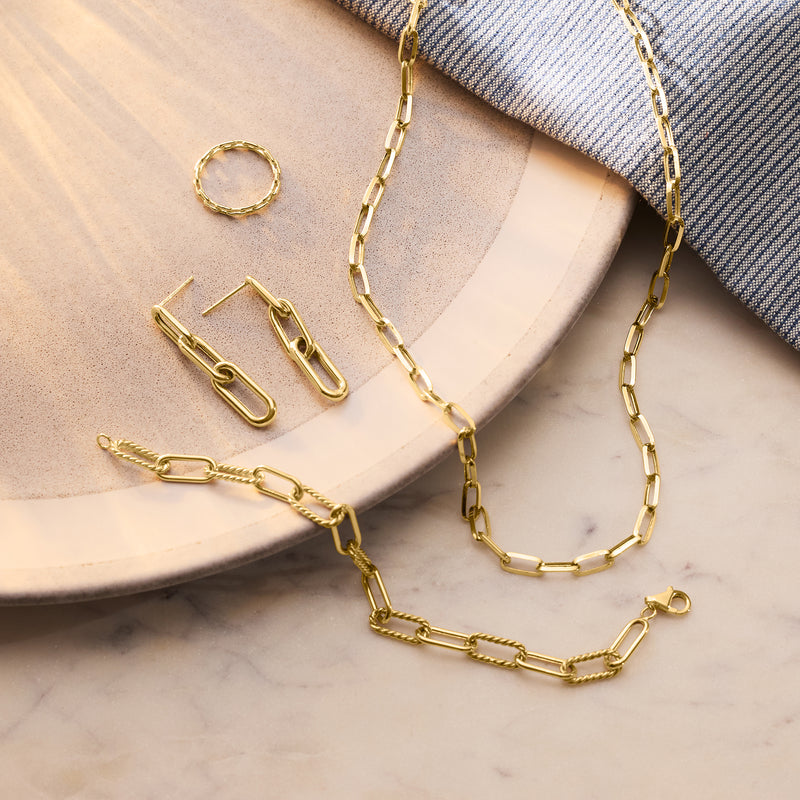10kt yellow gold paper clip link necklace with interlocking elongated chain links