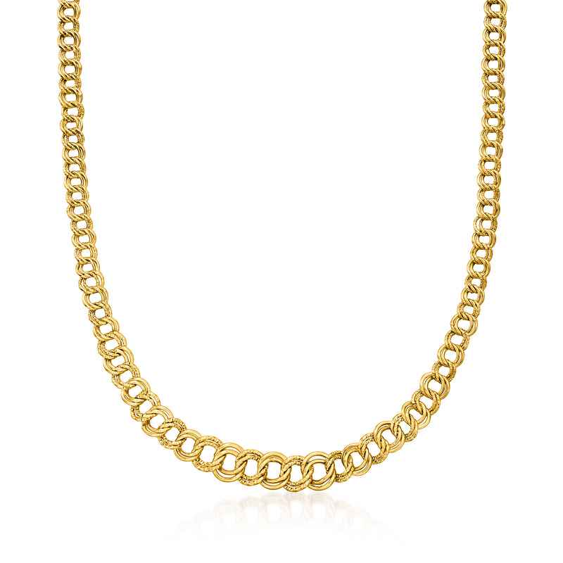 10kt yellow gold graduated curb-link necklace with continuous chain links