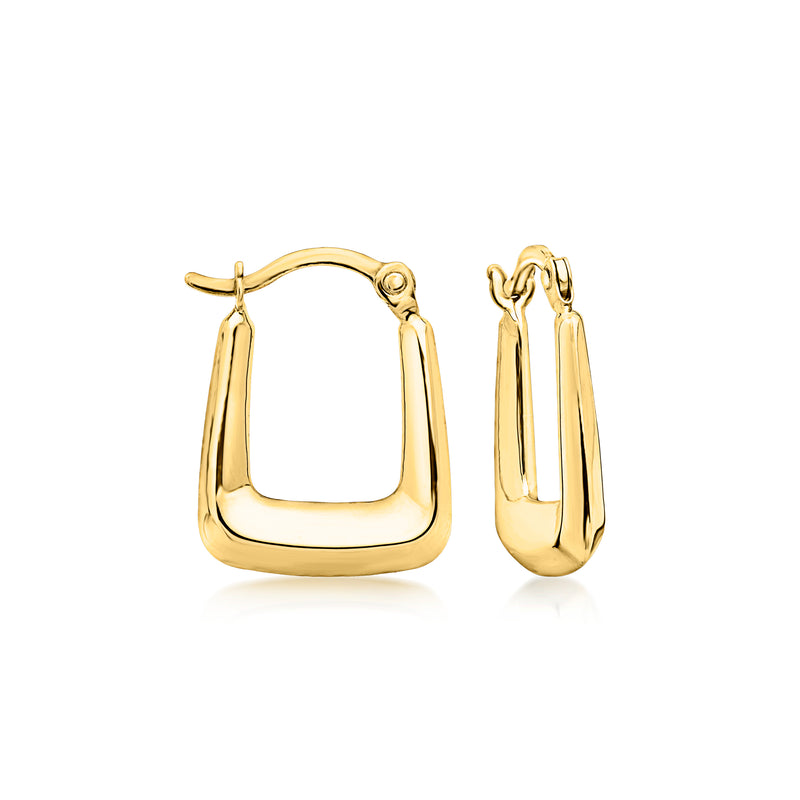 10k yellow gold squared huggie hoop earrings, polished square hoop pair