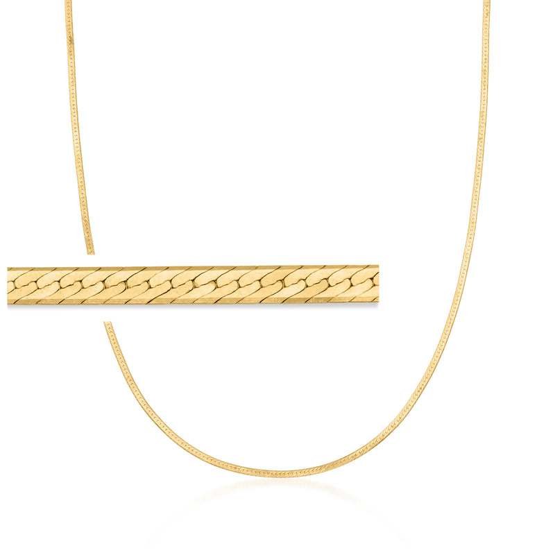 14kt yellow gold herringbone necklace chain, close-up