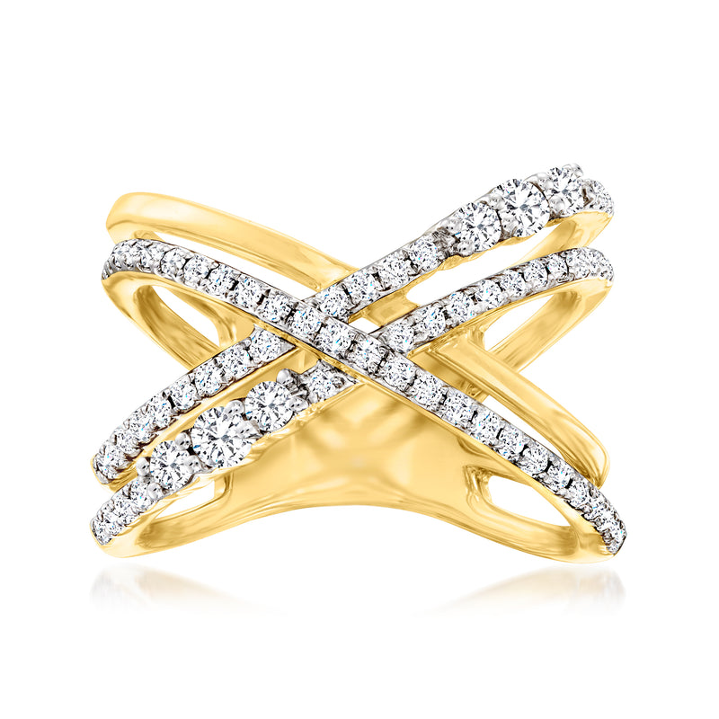 18kt gold over sterling crisscross diamond ring with X-shaped clear stones