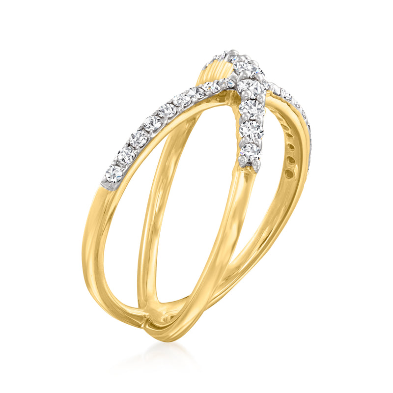 14kt yellow gold diamond crisscross ring