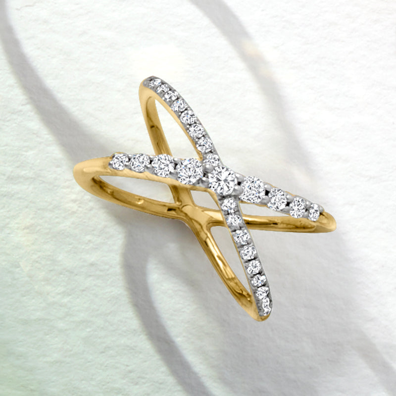 14kt yellow gold diamond crisscross ring