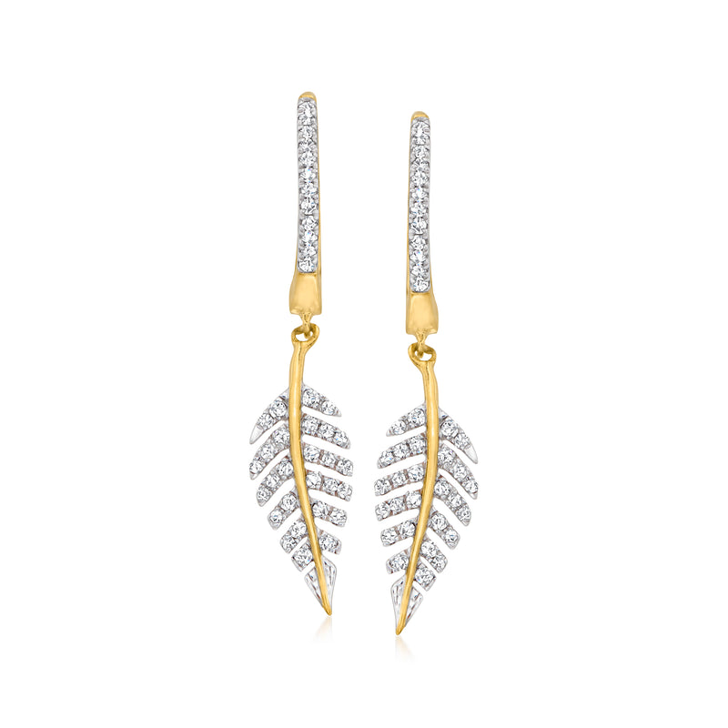 Diamond leaf drop earrings in 18kt gold over sterling