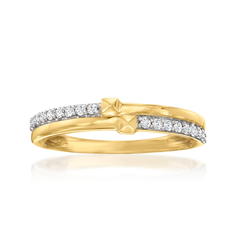 14kt yellow gold two-row diamond ring with channel-set stones