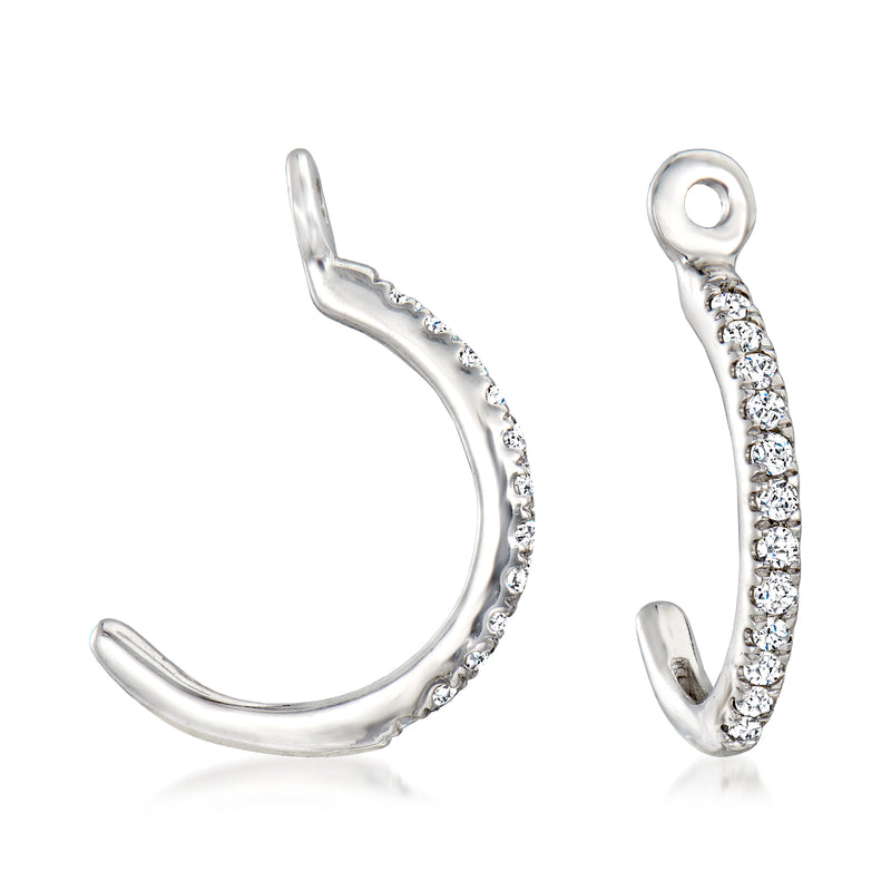 Pair of diamond C-hoop earring jackets in white gold with pavé stones