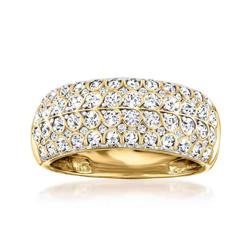 14kt yellow gold dome ring with pave-set round diamonds